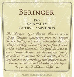 Wine Label for Beringer Vineyards