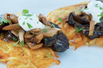 Savory Butternut Squash and Root Vegetable Pancake with Mushroom Ragout